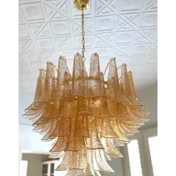 Kronleuchter aus klarem und goldenem Petali-Selle Muranoglas von Simoeng