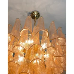 Kronleuchter aus klarem und goldenem Petali-Selle Muranoglas von Simoeng