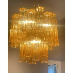 Kronleuchter aus Muranoglas mit bernsteinfarbenem Tronchi Glas von Simoeng für Simoeng
