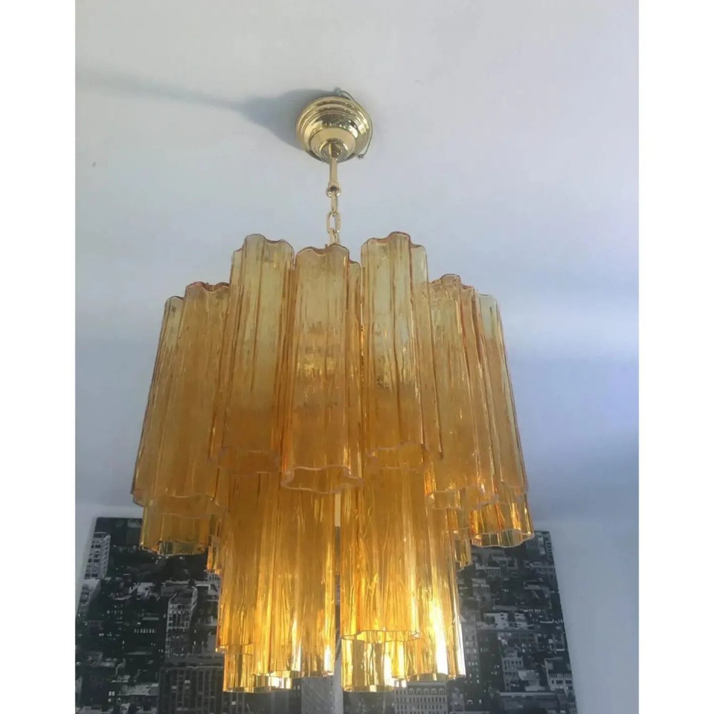 Kronleuchter aus Muranoglas mit bernsteinfarbenem Tronchi Glas von Simoeng für Simoeng