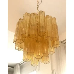 Kronleuchter aus Muranoglas mit bernsteinfarbenem Tronchi Glas von Simoeng für Simoeng