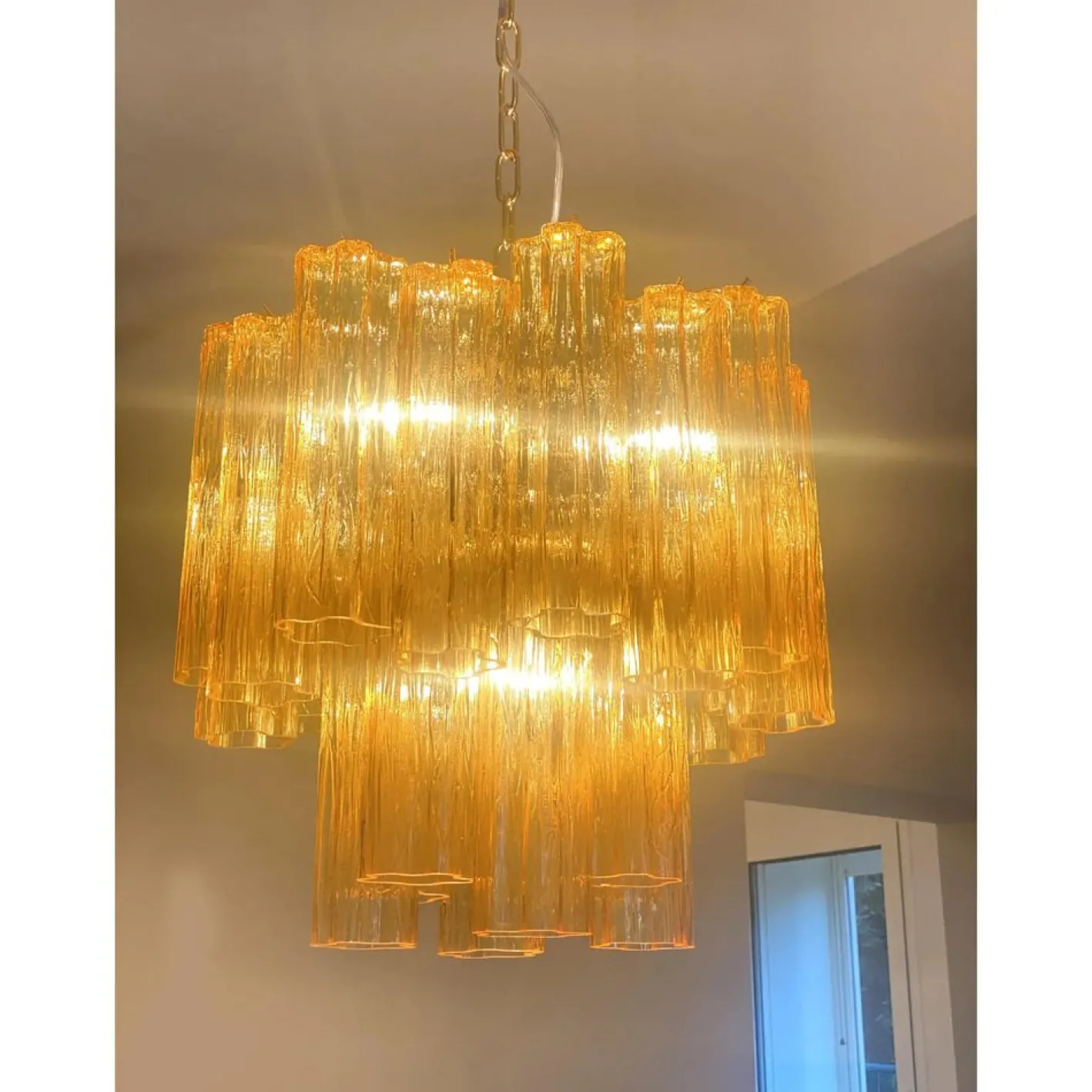 Kronleuchter aus Muranoglas mit bernsteinfarbenem Tronchi Glas von Simoeng für Simoeng