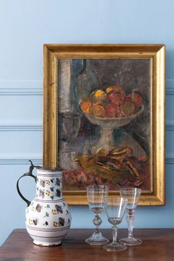 Krug mit Zinnmotiv & floralem Muster von Brussels Faience, Spätes 18. Jh