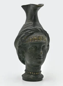 Krugskulptur aus Bronze mit weiblichem Kopf, frühes 20. Jh