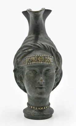 Krugskulptur aus Bronze mit weiblichem Kopf, frühes 20. Jh