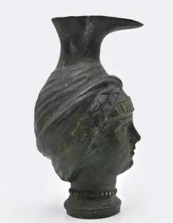Krugskulptur aus Bronze mit weiblichem Kopf, frühes 20. Jh