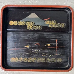 Lackierte Holztabletts mit Berglandschaft, 1920er, 4er Set