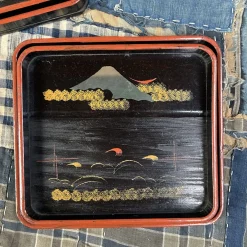 Lackierte Holztabletts mit Berglandschaft, 1920er, 4er Set