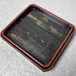 Lackierte Holztabletts mit Berglandschaft, 1920er, 4er Set