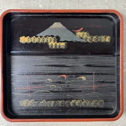 Lackierte Holztabletts mit Berglandschaft, 1920er, 4er Set