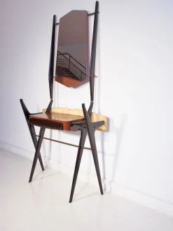 Lackierter Holz Frisiertisch mit Glasplatte und Spiegel, 1950er