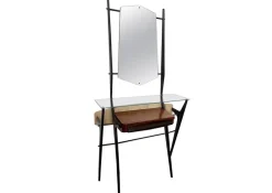 Lackierter Holz Frisiertisch mit Glasplatte und Spiegel, 1950er