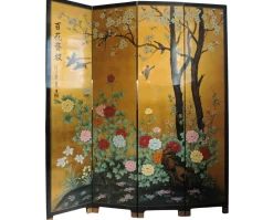Lacquer De Chine Dekorativer vierfacher zweiseitiger Raumteiler mit Blumen