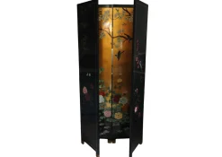 Lacquer De Chine Dekorativer vierfacher zweiseitiger Raumteiler mit Blumen