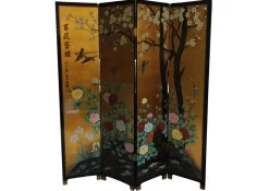 Lacquer De Chine Dekorativer vierfacher zweiseitiger Raumteiler mit Blumen