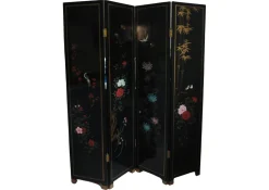 Lacquer De Chine Dekorativer vierfacher zweiseitiger Raumteiler mit Blumen