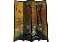 Lacquer De Chine Dekorativer vierfacher zweiseitiger Raumteiler mit Blumen