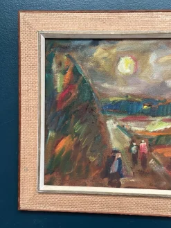 Lars Niklasson, Landschaft mit Figuren, 1960er, Ölgemälde auf Holz, gerahmt