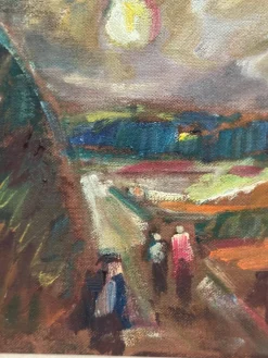 Lars Niklasson, Landschaft mit Figuren, 1960er, Ölgemälde auf Holz, gerahmt