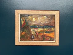 Lars Niklasson, Landschaft mit Figuren, 1960er, Ölgemälde auf Holz, gerahmt