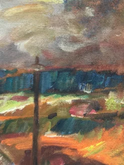 Lars Niklasson, Landschaft mit Figuren, 1960er, Ölgemälde auf Holz, gerahmt
