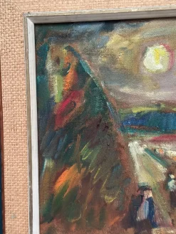 Lars Niklasson, Landschaft mit Figuren, 1960er, Ölgemälde auf Holz, gerahmt