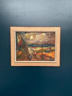 Lars Niklasson, Landschaft mit Figuren, 1960er, Ölgemälde auf Holz, gerahmt