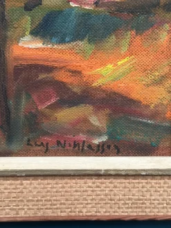 Lars Niklasson, Landschaft mit Figuren, 1960er, Ölgemälde auf Holz, gerahmt