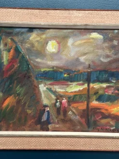 Lars Niklasson, Landschaft mit Figuren, 1960er, Ölgemälde auf Holz, gerahmt