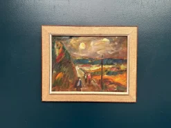 Lars Niklasson, Landschaft mit Figuren, 1960er, Ölgemälde auf Holz, gerahmt