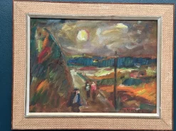 Lars Niklasson, Landschaft mit Figuren, 1960er, Ölgemälde auf Holz, gerahmt