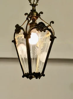 Laterne aus Messing & Ätzglas, 1890er