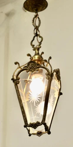 Laterne aus Messing & Ätzglas, 1890er