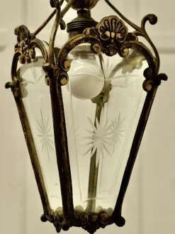 Laterne aus Messing & Ätzglas, 1890er