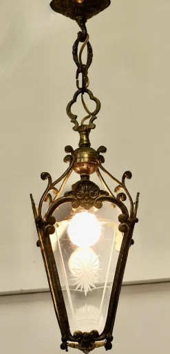 Laterne aus Messing & Ätzglas, 1890er