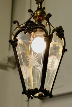 Laterne aus Messing & Ätzglas, 1890er