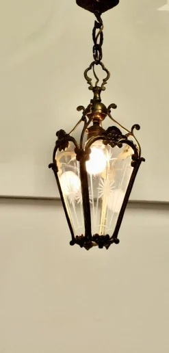 Laterne aus Messing & Ätzglas, 1890er