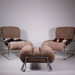 Leder Chaiselongue & Pecari Ottomane von Guido Faleschini, 1970er, 3er Set