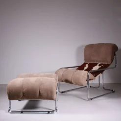Leder Chaiselongue & Pecari Ottomane von Guido Faleschini, 1970er, 3er Set