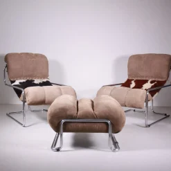 Leder Chaiselongue & Pecari Ottomane von Guido Faleschini, 1970er, 3er Set