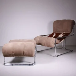 Leder Chaiselongue & Pecari Ottomane von Guido Faleschini, 1970er, 3er Set
