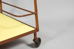 Leder Servierwagen von Jacques Adnet, 1950er