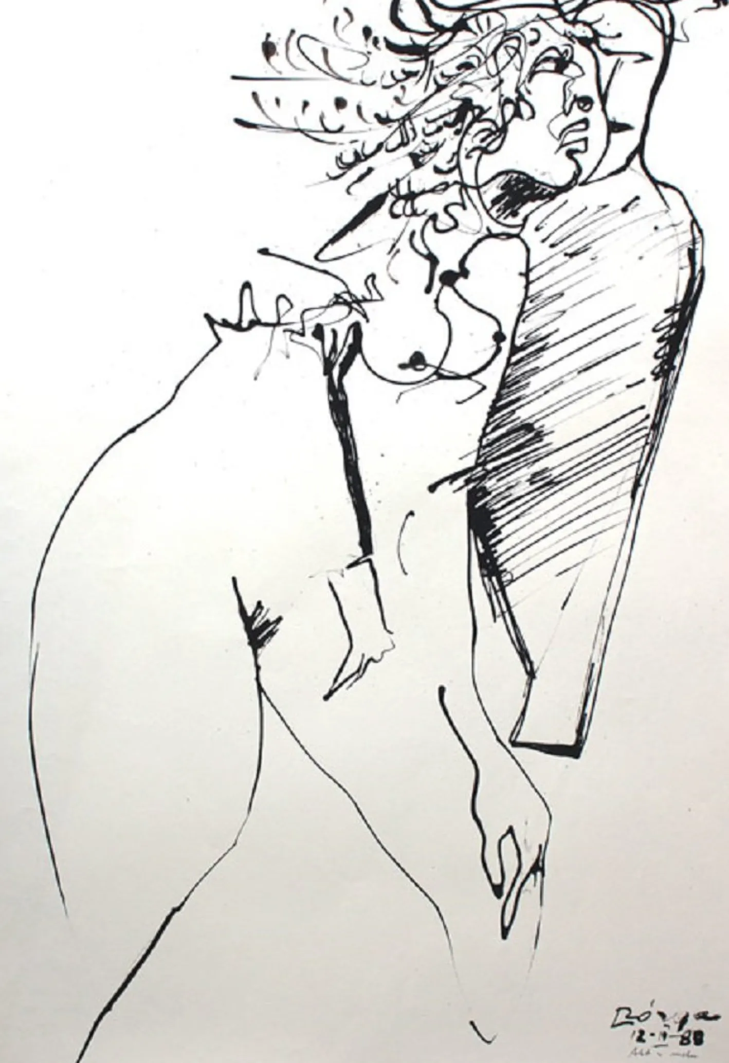 Leszek Rózga, Akt in Bewegung, 1988, Tinte auf Papier