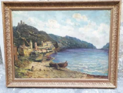Ligurische Küste, Italien, 1950er, Öl auf Karton