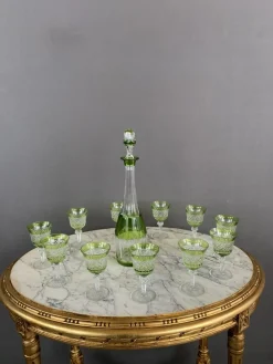 Likörgläser und Dekanter aus Kristallglas, 20. Jh., 12er Set