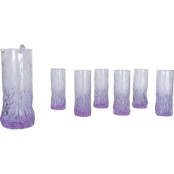 Longdrink Tumbler Gläser & Krug Set aus Blass Lilac Bark Glas im Stil von Whitefriars & Geoffrey Baxter, 1960er, 7 . Set