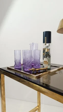 Longdrink Tumbler Gläser & Krug Set aus Blass Lilac Bark Glas im Stil von Whitefriars & Geoffrey Baxter, 1960er, 7 . Set