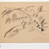Louis Touchagues, The Tree and Cat, Original Tuschezeichnung, Mitte des 20. Jh