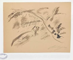 Louis Touchagues, The Tree and Cat, Original Tuschezeichnung, Mitte des 20. Jh