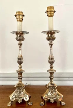 Louis XIV Kirchenaltar Kerzenhalter aus Silber Metall, 19. Jh., 2er Set